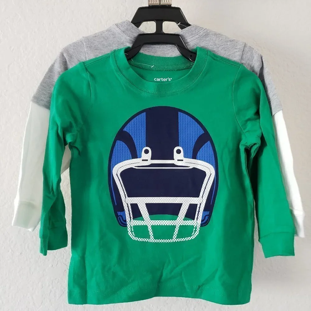 NWT (Set of 2) Carter's Long Sleeve Tees Race Cars and Football - Size - 18M